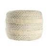 18" Ivory and Green Cotton Blend Round Striped Pouf Ottoman