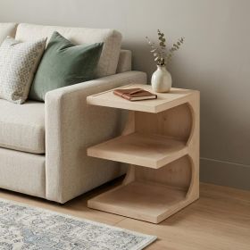 24" Natural Solid Wood End Table With Two Shelves