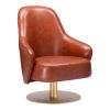 28" Brown And Gold Faux Leather Swivel Arm Chair
