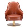 28" Brown And Gold Faux Leather Swivel Arm Chair