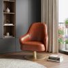 28" Brown And Gold Faux Leather Swivel Arm Chair