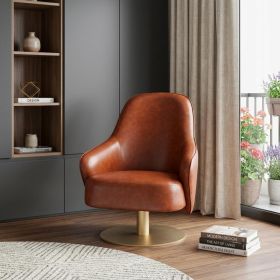 28" Brown And Gold Faux Leather Swivel Arm Chair