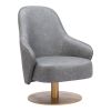 28" Gray And Gold Faux Leather Swivel Arm Chair