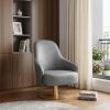 28" Gray And Gold Faux Leather Swivel Arm Chair