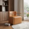 27" Brown And Gold Faux Leather Arm Chair
