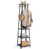 Modern Farmhouse Black Metal Coat Rack Entryway Hall Tree with Grey Wood Shelves
