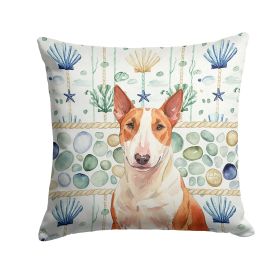 Red and White Bull Terrier Coastal Sea Glass Throw Pillow Decorative Indoor Outdoor Accent Cushion for Couch, Bed or Patio, 18Hx18W
