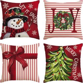 colorlife Merry Christmas Let It Snow Joy Stripes Gift Box Red Throw Pillow Covers