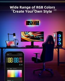 Smart Digital Wall Clock with App Control, 16.5' Large RGBIC Wall Clock with Multiple DIY Color and Music Sync, LED Display, Auto DST