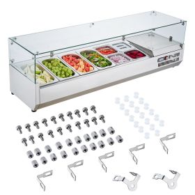 Refrigerated Condiment Prep Station, 150 W Countertop Refrigerated Condiment Station, with 4 1/3 Pans & 4 1/6 Pans, 304 Stainless Body and PC Lid