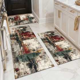Three-piece kitchen rug set, non-slip and washable, abstract pattern kitchen hallway rug, soft and comfortable, suitable for sinks, floors, entra (Main Material: Polyester, Main Color: White)