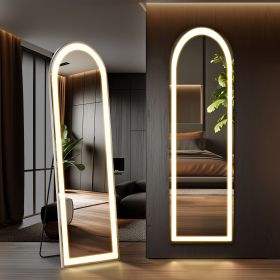 3 Color Lighting Mirror with LED Lights, 64"x21" Lighted Floor Standing Mirror with Stand, Wall Mounted Hanging (size: rounded corners/16'60)