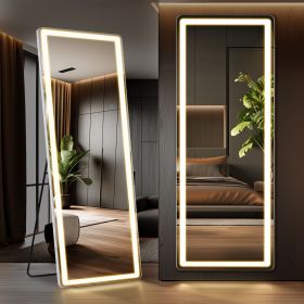 3 Color Lighting Mirror with LED Lights, 64"x21" Lighted Floor Standing Mirror with Stand, Wall Mounted Hanging (size: Right angles/26'71)
