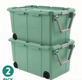 Large Wheeled Industrial Storage Bin, 40 Gallon Rugged Plastic Storage Tote with Latch Lid and Pull Handle, 2 Pack (Color: Green, pack size: 2 Pack)