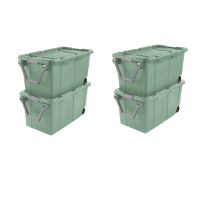 Large Wheeled Industrial Storage Bin, 40 Gallon Rugged Plastic Storage Tote with Latch Lid and Pull Handle, 2 Pack (Color: Green, pack size: 4 Pack)