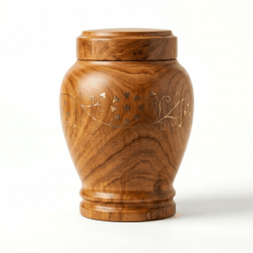 Brass Inlay Rose Wood Urn for Human Ashes Adult Male or Female - Handmade Wooden Cremation Urn for Decorative or Burial Purpose (size: 1.0)