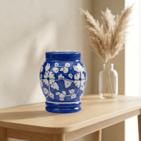 Floral pottery urns for ashes (Color: Blue with White Florals Pottery Urns, size: 2.0)
