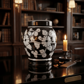 Floral pottery urns for ashes (Color: Black with White Florals Pottery Urns, size: 4.0)