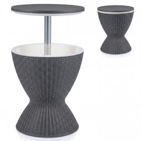 3 Pieces Outdoor Rattan Bar Table With Extendable Tabletop 8 Gal Capacity For A Pool Party, Barbecue, Camping, Etc (Option: Gray)